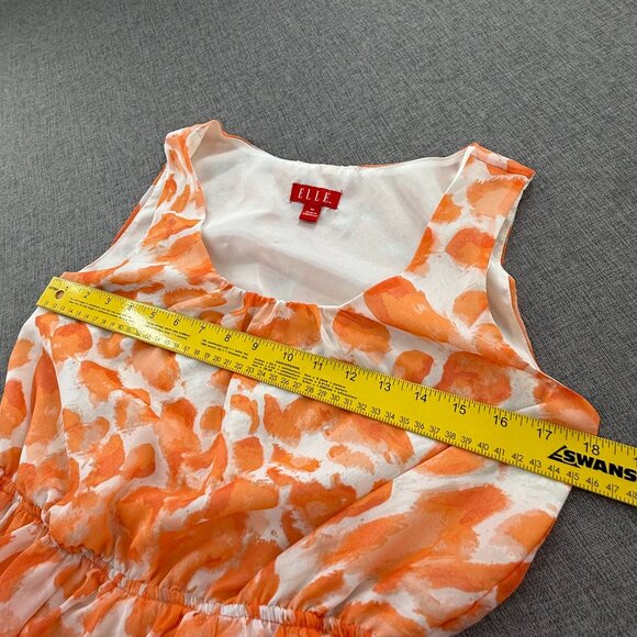 ELLE Sundress Medium Orange & White Lined Sleeveless Scoop Neck Belt Tie include - Picture 9 of 13